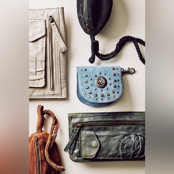 FREE PEOPLE Studded Clip On Wallet Brown Suede Chain Western Cowgirl Festival - Picture 6 of 6